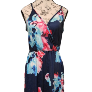 Styleword Women's V Neck Floral Spaghetti Strap Dress Medium